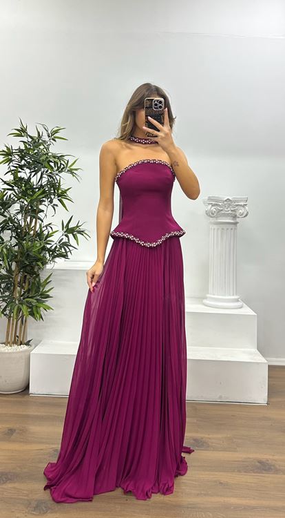 Murmur Strapless Pleated Evening Dress