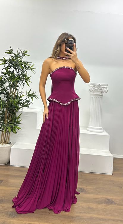 Murmur Strapless Pleated Evening Dress