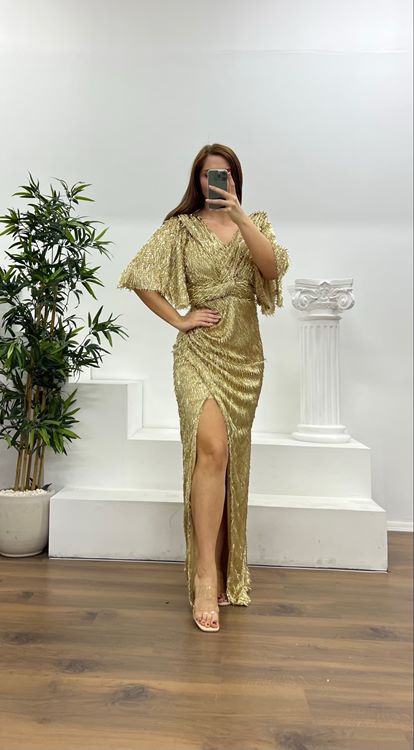 Bone Knot Detailed Pipe Beaded Plus Size Evening Dress