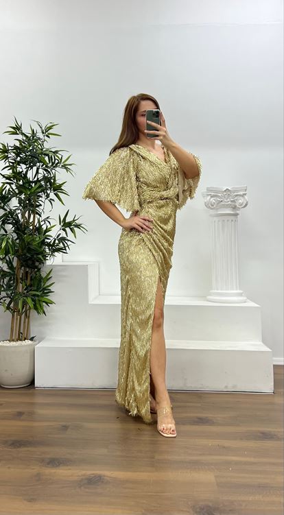 Bone Knot Detailed Pipe Beaded Plus Size Evening Dress