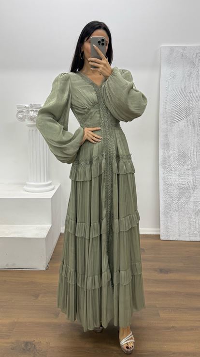 Mint Kat Kat Şifon Abiye Elbise