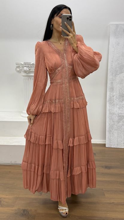 Red Layered Chiffon Evening Dress