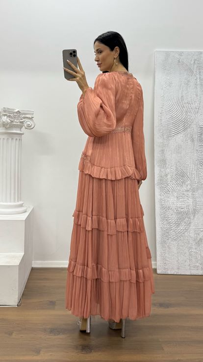 Red Layered Chiffon Evening Dress