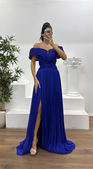 Saks Off-the-Shoulder Chiffon Evening Dress