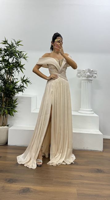 Off-the-Shoulder Chiffon Evening Dress