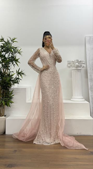 Somon İşlemeli Abiye Elbise