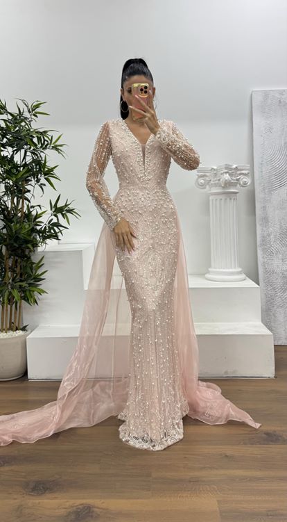 Somon İşlemeli Abiye Elbise