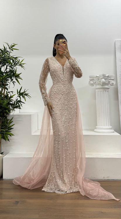 Somon İşlemeli Abiye Elbise