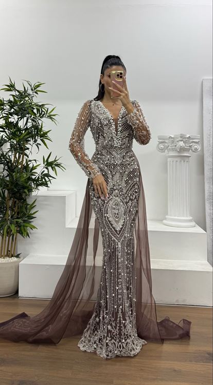 Vizon İşlemeli Abiye Elbise