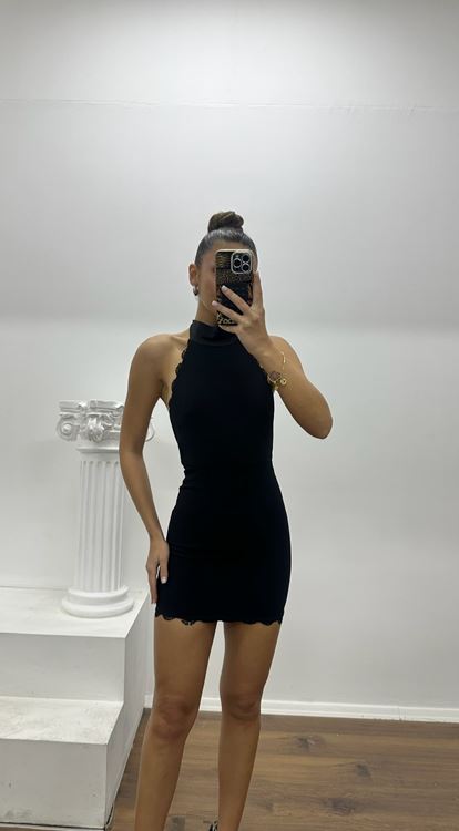 Siyah Sırt Dekolteli Mini Özel Tasarım Abiye Elbise