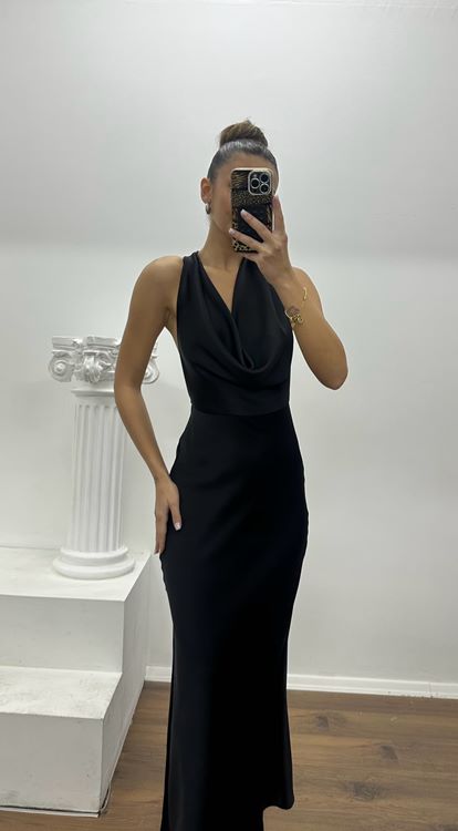 Siyah Sırt Detay Özel Tasarım Abiye Elbise