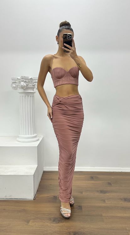 Gül Kurusu Etek Büstiyer Özel Tasarım Abiye Takım