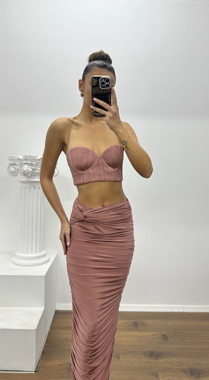 Gül Kurusu Etek Büstiyer Özel Tasarım Abiye Takım