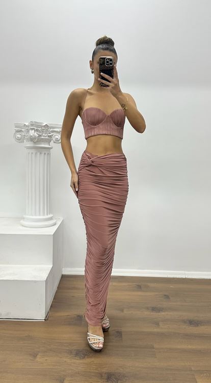 Gül Kurusu Etek Büstiyer Özel Tasarım Abiye Takım