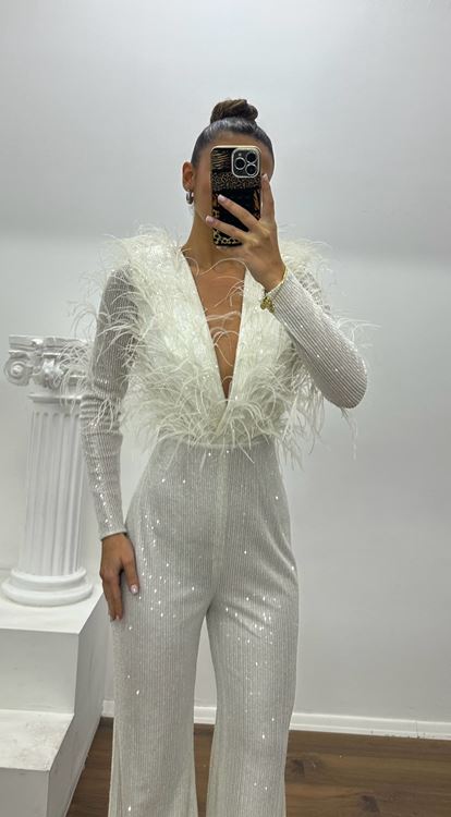 Tüy Detay Pulpayet Özel Tasarım Abiye Tulum