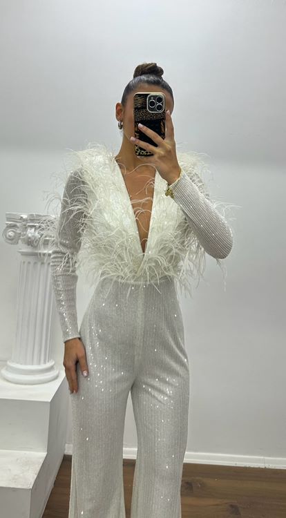 Tüy Detay Pulpayet Özel Tasarım Abiye Tulum