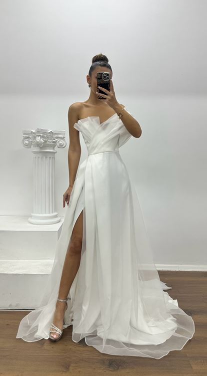 Vestido de noche de diseño especial con drapeado de tul blanco