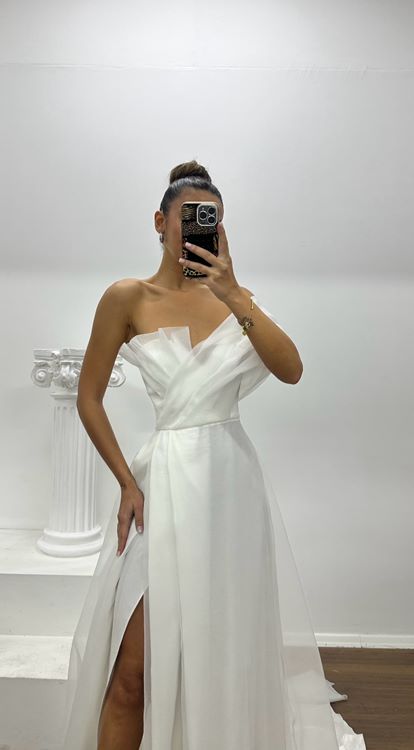 Vestido de noche de diseño especial con drapeado de tul blanco