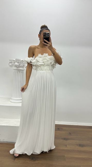 Vestido de noche blanco sin tirantes Valon de diseño especial