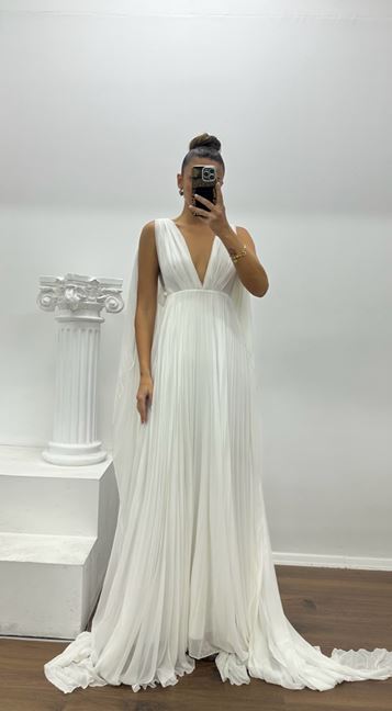 Vestido de noche de diseño especial en gasa plisada blanca