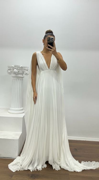 Vestido de noche de diseño especial en gasa plisada blanca