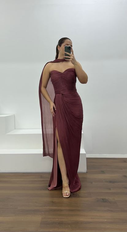 Gül Kurusu Straplez Piliseli Büyük Beden Abiye Elbise