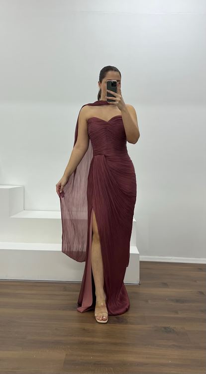 Gül Kurusu Straplez Piliseli Büyük Beden Abiye Elbise