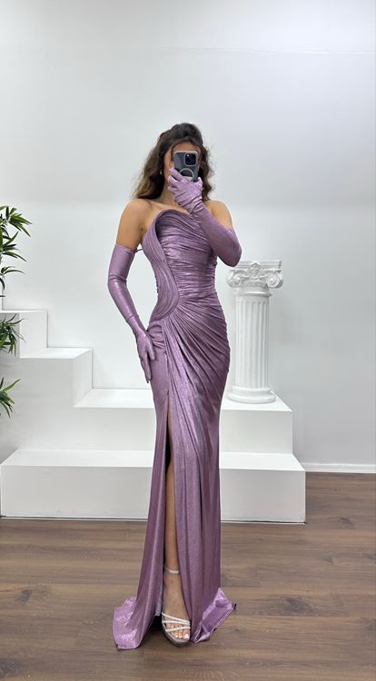 Lila Straplez Abiye Elbise