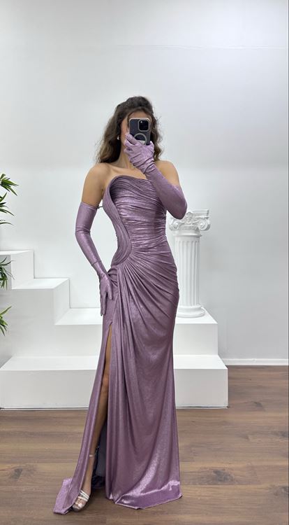 Lila Straplez Abiye Elbise