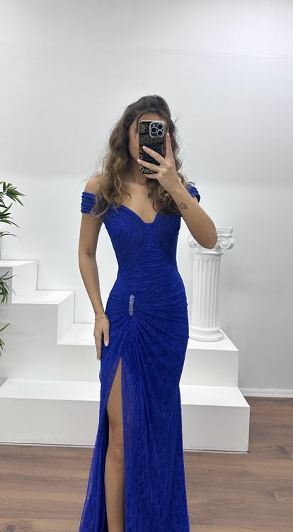 Saks Strapless Lace Evening Dress