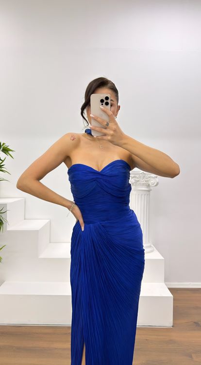 Saks Straplez Piliseli Abiye Elbise