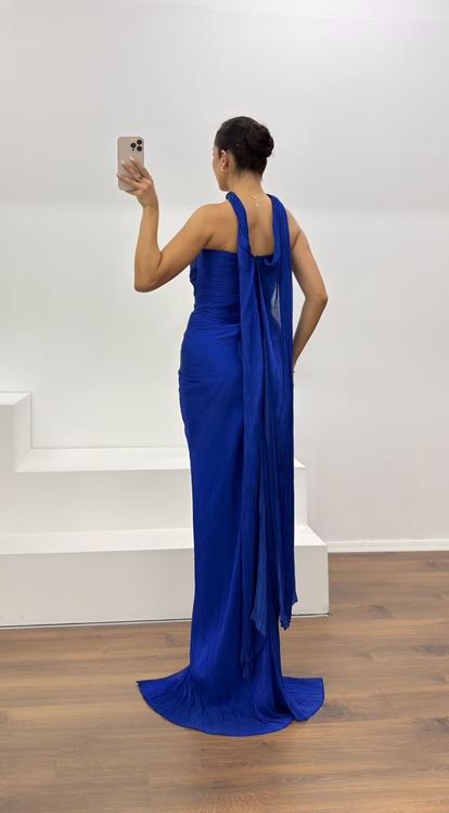 Saks Straplez Piliseli Abiye Elbise