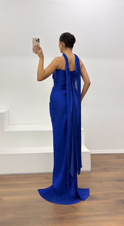 Saks Straplez Piliseli Abiye Elbise