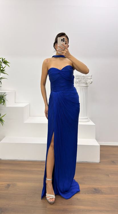 Saks Straplez Piliseli Abiye Elbise