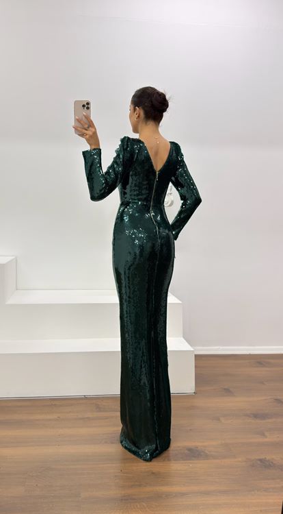 Zümrüt Pullu Abiye Elbise