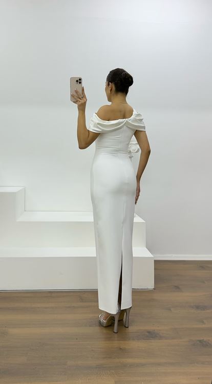 Kemik Kayık Yaka Kalem Abiye Elbise