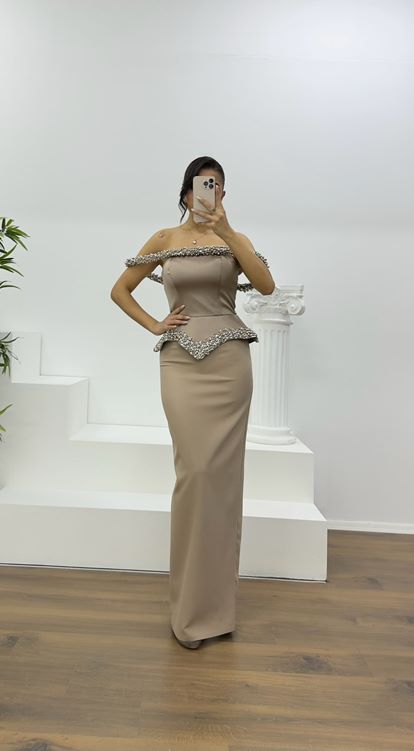 Mink Beaded Strapless Pencil Gown