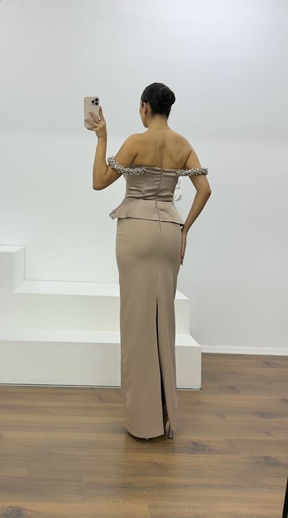 Mink Beaded Strapless Pencil Gown