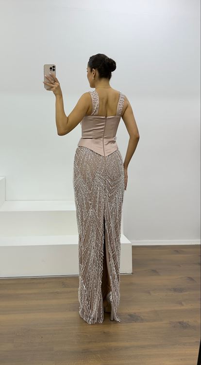 Cappuccıno Boncuk İşlemeli Abiye Elbise