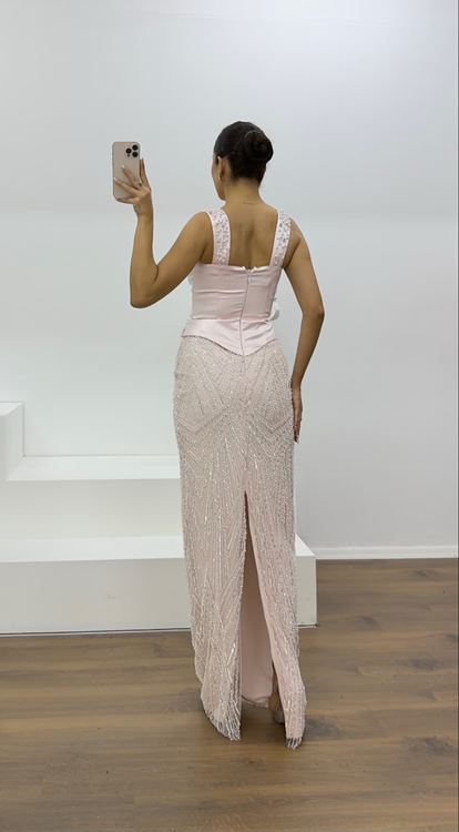 Powder Pink Beaded Evening Dress