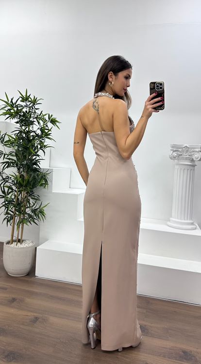 Taş Halter Yaka Taş Detay Abiye Elbise
