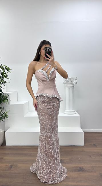 Cappuccıno Asimetrik Kesim Tek Omuz Abiye Elbise