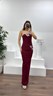 Bordo Asimetrik Kesim Straplez Kalem Abiye Elbise