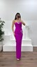 Fuşya Asimetrik Kesim Straplez Kalem Abiye Elbise