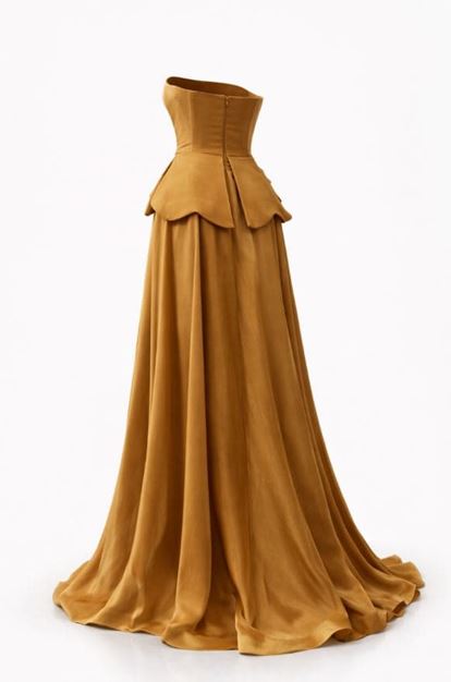 Robe de soirée bustier en satin brodé couleur café