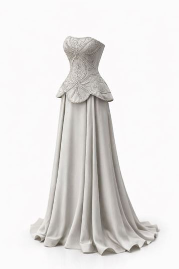 فستان سهرة من الساتان بدون حمالات مزين بالأحجار