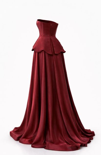 Robe de soirée bordeaux bustier en satin brodé