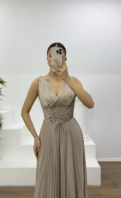 Vizon Korse Detay Pliseli Abiye Tulum