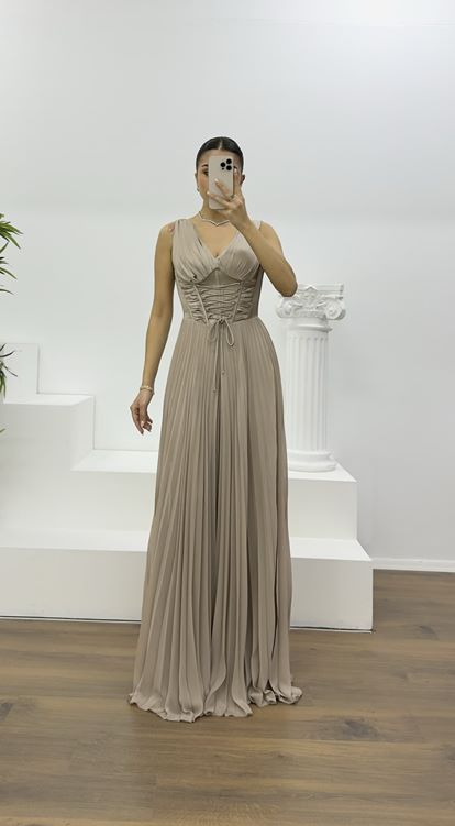 Vizon Korse Detay Pliseli Abiye Tulum