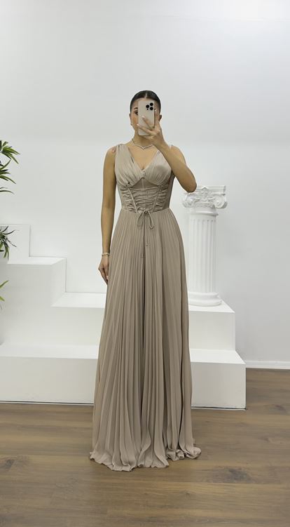 Vizon Korse Detay Pliseli Abiye Tulum